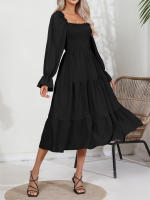Vestido De Mujer Casual Primavera/Otoño Con Cuello Cuadrado Ruffle Tirantes Manga Larga A-Line Longitud Media Pierna Polyester - details 12