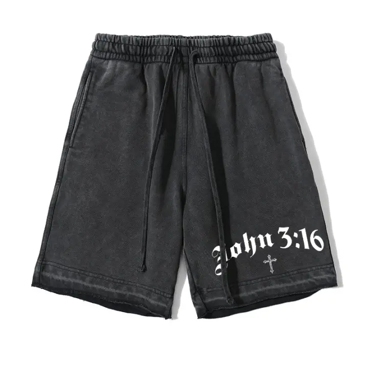 Shorts De Algodón Vintage Lavados Con Impresión Cruzada Para Hombres Verano Shorts Transpirables Con Bolsillos Para Gimnasio Y Running - 1