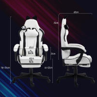 HOMCOM Silla Gaming con Orejas Silla Gamer Reclinable con Altura Ajustable Reposapiés Retráctil Soporte Lumbar y Reposacabezas Desmontable Silla para Oficina Estudio - details 2