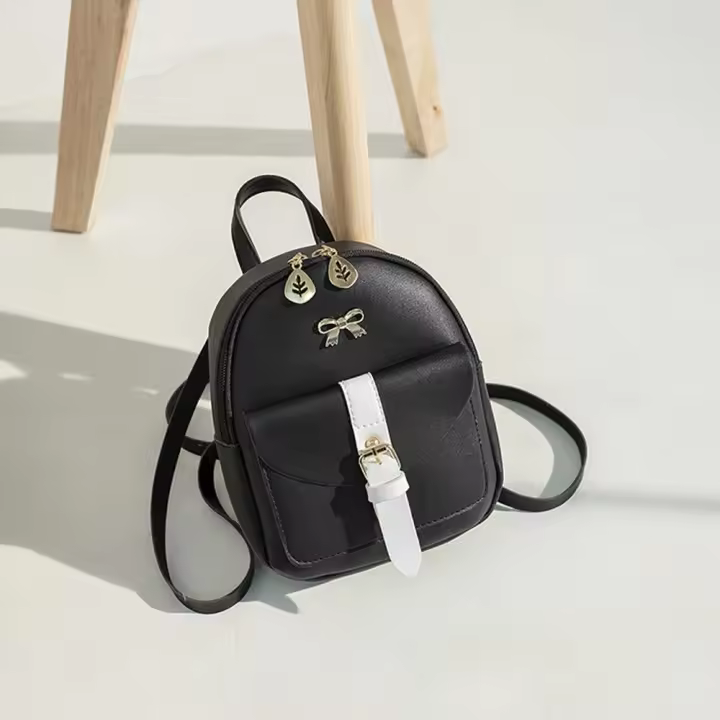 Mochila Mini Para Mujer En PU Cuero Kawaii Estilo Gracioso Bagpack Pequeño Para Escuela Con Lazo Y Hojas Vacías Moda Casual - 1