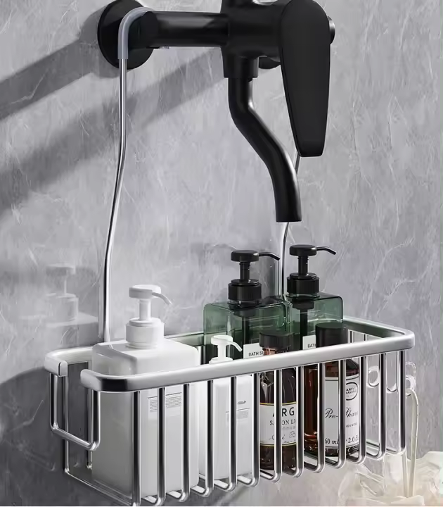 Estante De Baño De Aluminio Sin Perforar Organizador De Almacenamiento Para Ducha Soporte Para Shampoo Caja De Almacenamiento Colgante Accesorios De Baño - 1