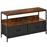 HOMCOM Mueble de TV, Mesa de TV con Estante y 2 Cajones de Tela Plegables, para Televisores hasta 47 Pulgadas, Largo de 98 cm, para Salón, Dormitorio, Marrón Rústico y Negro - details 0