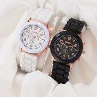Reloj De Lujo Para Mujer 2Pcs Conjunto Moda Elegante Aleación Pulsera De Silicona Regalo De Vacaciones Para Parejas - details 3