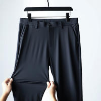 Pantalones Casuales De Seda Para Hombre Primavera/Verano Cintura Media Pierna Larga Y Recta Cómodos Y Transpirables Con Bolsillos - details 5