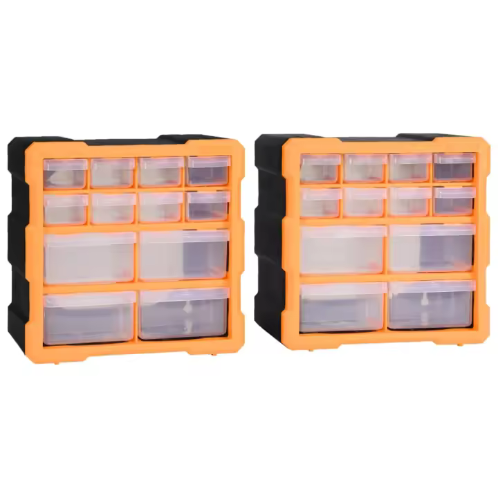 vidaXL 2x Organizadores Multicajones con 12 Cajones 52x16x37,5 cm Caja Armario Color Naranja y negro,  Gris, y mas - 1