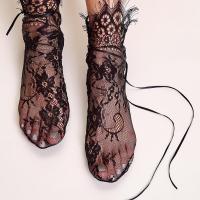 Medias De Encaje Negro Para Mujer Translúcidas Con Agujeros Medias De Algodón Puro Estilo Japonés Suéter Colores Princesa - details 0