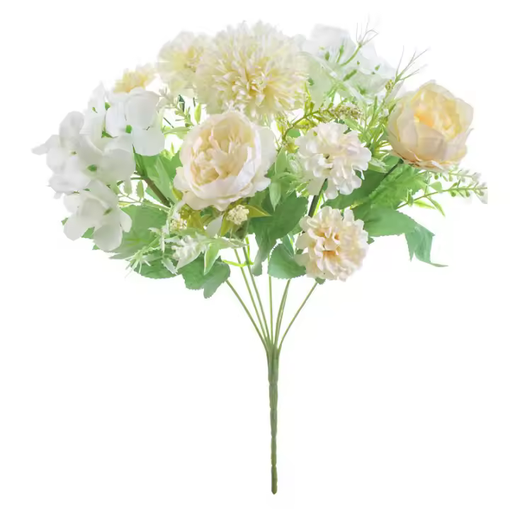 Flores artificiales, 2 racimos falso peonía seda Hortensia ramo decoración plástico Clavel Margarita (blanco) - 1