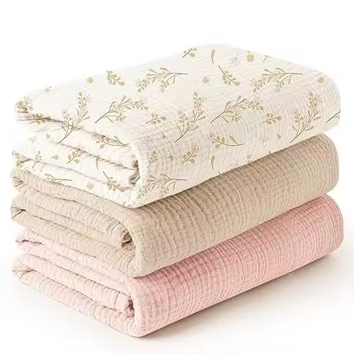 Conjunto de tres piezas de manta de muselina de hilo de algodón para bebé, toalla envolvente para recién nacido, manta de hilo de seis capas para niño y niña - 1