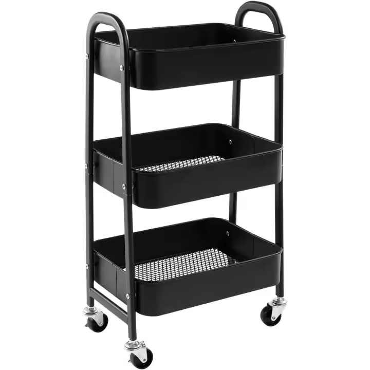 Carrito Auxiliar con Ruedas Carro de Almacenamiento Carro Servicio Carrito Metalico Carro Cocina 3 Niveles Carro Rodante Carro Organizador para Cocina Dormitorio Baño Oficina, - 1