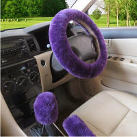 Cubierta De Volante De Coche Personalizada 3pcs Color Sólido Plush Accesorios Para Decoración Automóvil Adecuado Para Mujeres - details 5