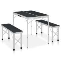 vidaXL Mesa de Camping Plegable con 2 Bancos Aluminio Senderismo Jardín Color Blanco,  Gris,  Marrón y mas - details 1
