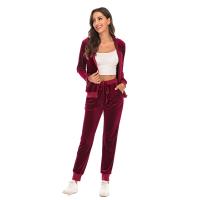 Women's Velvet Velour Super Soft Stretch Lounge Jacket Top and Bottom Set with Relaxed Zip Up Hoody and Jogger Sports Tracksuit - details 1