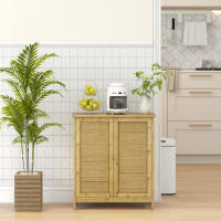 HOMCOM Aparador de Bambú de 2 Puertas, Aparador de Salón Bohemio con 2 Estantes, para Cocina, Entrada, Dormitorio, Natural, 60x27x67,5 cm - details 1