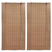 vidaXL Estor enrollable de bambú 2 unidades marrón 80x160 cm - details 0