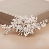 Diadema De Perla Y Cristal Flor Y Hoja Para Novia Accesorios De Cabello De Boda Tiara Combinado Con Peine Para Mujer Joyería De Moda - details 7