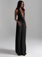 Vestido Maxi Sin Mangas Para Mujer Kliou Halter V-Neck Profundo Draped Bodycon Festival Fiesta Sin Espalda Cuello Alto Polyester Spandex - details 9
