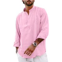 Camisas De Algodón Y Lino Para Hombre Estilo Streetwear Casuales Ligeros De Manga Larga Camisas Henley Hawaianas Transpirables Para La Playa - details 8