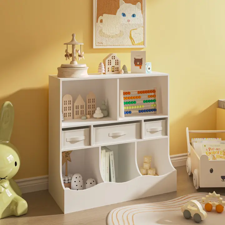 Estantería Infantil Vastesa con cajas MDF 75x80x40cm - Blanco [en.casa] - 1