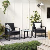 Conjunto de muebles de ratán para jardín de 3 piezas, incluye 2 sillas y 1 mesa de centro, fácil montaje, perfecto para balcón y terraza, disponible en negro y beige, negro y blanco, todo negro - details 9