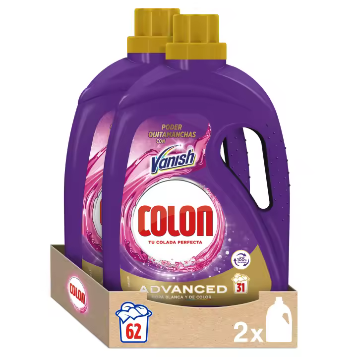 Colon Vanish Advanced -  Detergente para lavadora, formato gel - 62 dosis (2x31 dosis) - 1
