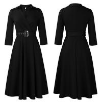 Vestido Elegante Para Oficina Para Mujer Cuello Redondo V Cintura Ajustada Pleated Midi Formal Business Work Dress OL - details 61