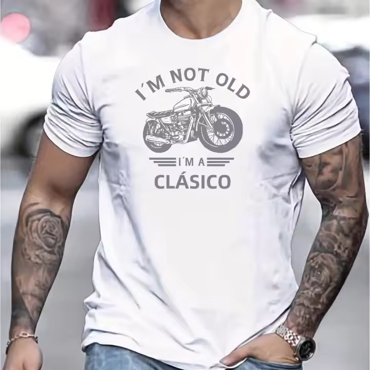 Camiseta De Algodón Puro 100% Para Hombre Verano Estampada Creative Motorcycle Casual Nueva Oversized Cuello Redondo Manga Corta - 1