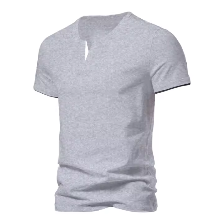Camiseta De Hombre Verano Henley V-cuello Manga Corta Casual Ajustada Basic Fitness Deportiva Transpirable Top - 1