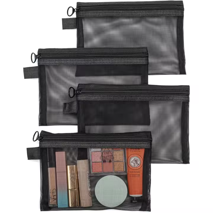 Bolsa de maquillaje pequeña, 4 bolsas de malla para maquillaje, bolsas para cosméticos con cremallera, bolsas organizadoras para cosméticos y artículos de tocador. - 1