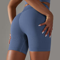 Shorts De Yoga De Cintura Alta Con Control De Abdomen Leggings De Fitness Con Rayas Resistentes Al Agachamiento Shorts De Entrenamiento Sin Costuras - details 8