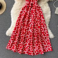 Vestido Midi Elegante De Verano Para Mujer Con Cuello En V Estampado Floral Manga Acolchada Cintura Alta Botones Vestido De Playa Rojo/Amarillo/Negro - details 29