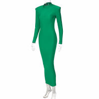 Vestido Largo Bodycon Verde Elegante Para Mujer Con Hombros Acolchados Manga Larga Estilo Club Fiesta Primavera Otoño High Stretch - details 18