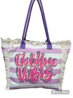 MEJORADA Bolso de playa o piscina grande con estampados de RAYAS con frases de bendiciones,con fleco de borla blanco de algodon,tamaño 55*37*19CM.contiene bolsillos interior y forros.tejido 100% poliéster - details 3