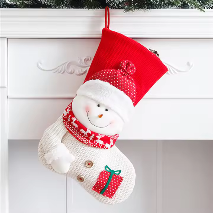 Grande Calcetín De Navidad Rojo Y Blanco Tejido Decoración Para El Hogar Y El Hogar De San Nicolás Porta Regalos Para El Hogar - 1