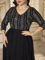 Vestido De Noche Elegante Para Mujer UNITHORSE Con Lentejuelas Y Aros En Chiffón Cintura Delgada Manga Recta Longitud De Piso Para Baile De Promoción - details 0