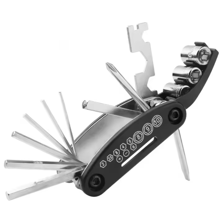 Herramienta De Bicicleta Multifuncional 16 En 1 Portátil Mini Reparación De Bicicleta Herramienta De Ciclismo En Negro Hecho De Acero 45# Peso 195g Tamaño 9*2.5*4.5cm - 1