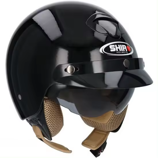 CASCO JET SHIRO SH-203 VINTAGE NEGRO BRILLO CON GAFAS Y VISERA - 1