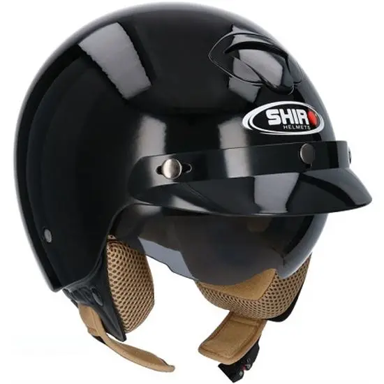 CASCO JET SHIRO SH-203 VINTAGE NEGRO BRILLO CON GAFAS Y VISERA - 1