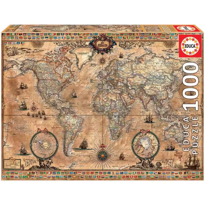 Educa - Puzzle de 1000 Piezas para Adultos | Mapamundi. Incluye Pegamento Fix Puzzle. A Partir de 14 años - 1