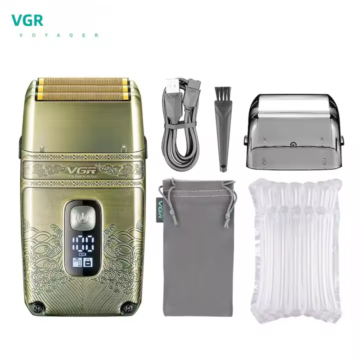 VGR Afeitadora Profesional Eléctrica Para Hombres Cincel De Barba Impermeable Con Pantalla Digital Afeitadora De Cabello Metálica V-335 - 1