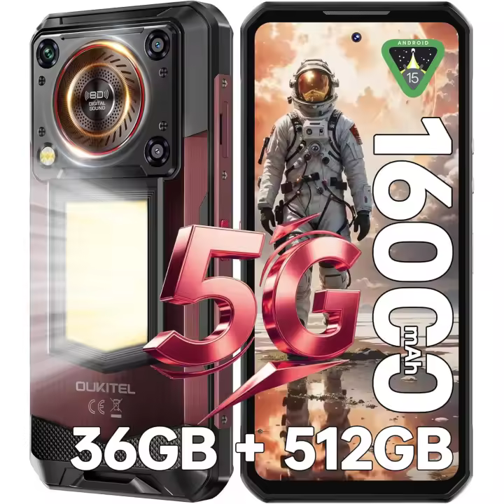 OUKITEL WP56 5G Movil Resistente Android 15, 36GB+512GB/2TB 16000mAh/45W Smartphone 6.8'' FHD+/120Hz, 108MP+32MP, NFC - 1