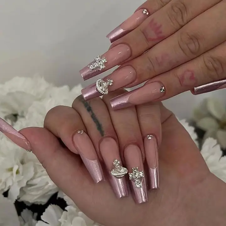 24 uñas postizas con diamantes de imitación en forma de Cruz, extraíbles, Con pegamento, cobertura total, accesorios para decoración de uñas para Mujer. - 1