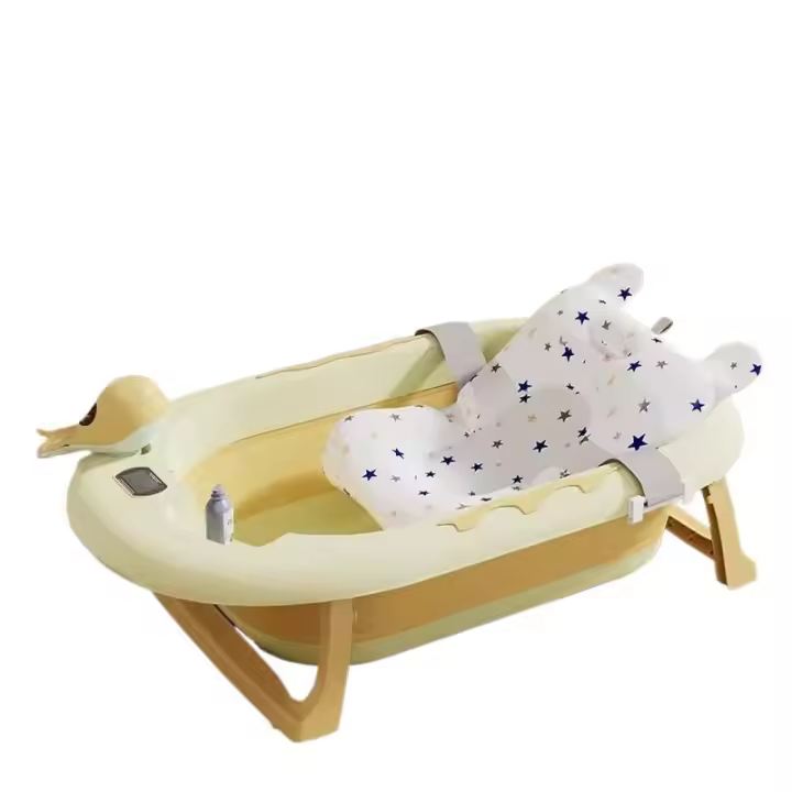 Bañera para bebés plegable con almohadilla, bañera para bebés con termómetro portátil digital de viaje, incluye bandeja, esencial para bebés de 0 a 36 meses. - 1