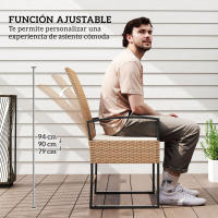 Outsunny Conjunto de Jardín Exterior de 3 Piezas con Respaldo Ajustable Juego de 2 Sillas y Mesa de Ratán con Cojines Acolchados y Encimera de Vidrio Templado para Balcón Terraza Beige y Blanco - details 4