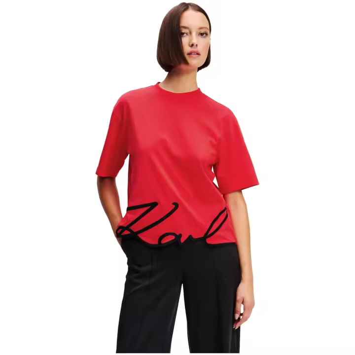 Camiseta KARL LAGERFELD de Manga Corta con Bordado K/Signature en el Bajo Color Rojo - 1