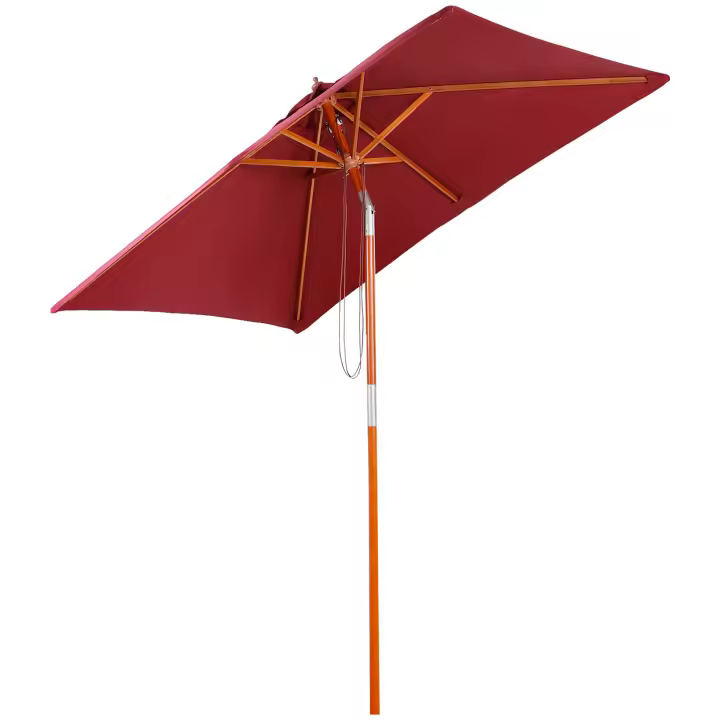 Sombrilla de Brazo articulado Outsunny para balcón, fabricada en Madera de Cedro, con 3 grados de Ajuste, color Burdeos, 200x150x230 cm, ideal para Jardines y Terrazas. - 1