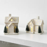 Adorno De Navidad Casa De Cerámica Luminosa Escena Creativa De Navidad Decoración De Escritorio Figura De Arquitectura Folk Art - details 4