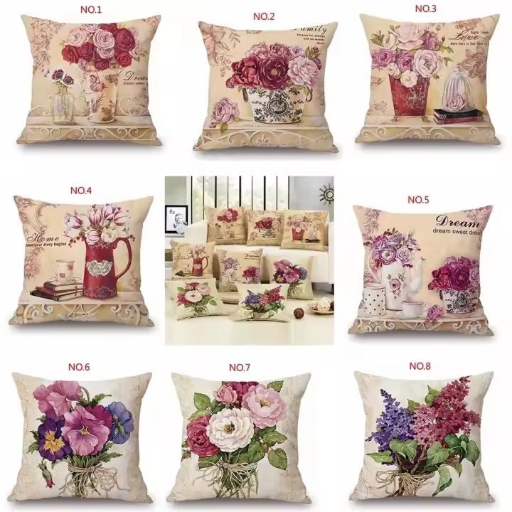 Funda De Cojín De Lino Y Algodón Con Estampado Floral Nórdico Bohemio Para Sofá Decoración De Hogar Textil De Algodón Y Lino - 1