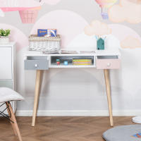 HOMCOM Mesa de Escritorio Infantil Mesa Consola con 1 Compartimento Abierto y 2 Cajones Estilo Nórdico para Estudio Entrada Dormitorio 100x48x76,5 cm Multicolor - details 0
