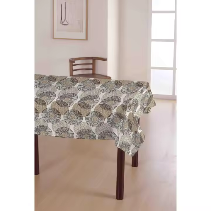 Mantel Hulehule Tex de Tela Resinada Antimanchas Impermeable Estampado Flores de Mimosa Tonos Amarillos - TWISTER BEIGE - 1