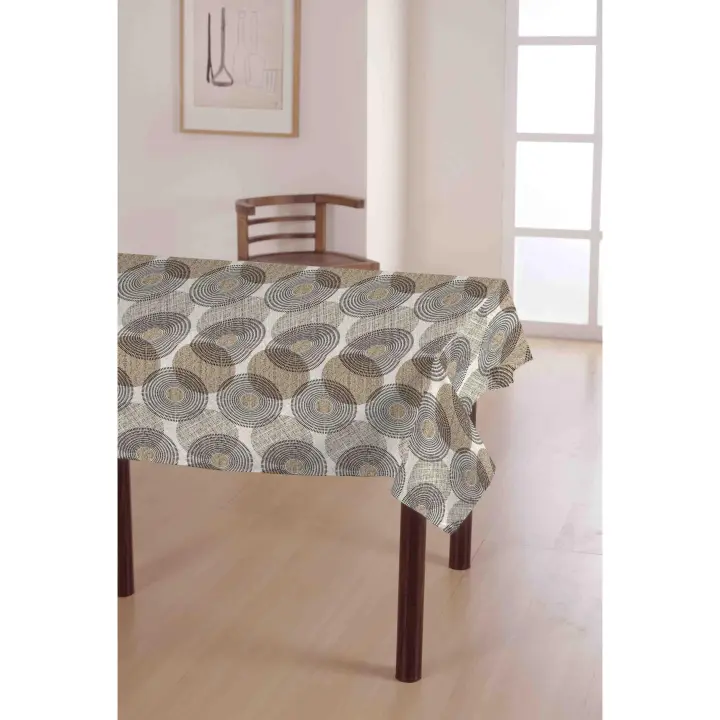 Mantel Hulehule Tex de Tela Resinada Antimanchas Impermeable Estampado Flores de Mimosa Tonos Amarillos - TWISTER BEIGE - 1
